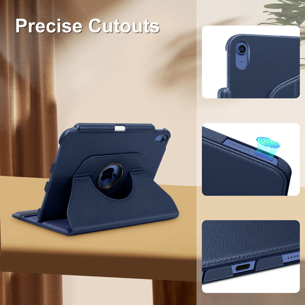 DTTOCASE Rotating Case for iPad 10th Generation 2022, 10.9 Inch iPad Smart Folio Leather Cover with Pencil Holder, 360 Degree Rotating Protective Stand,and Close Strip - Brown