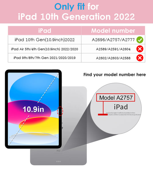 DTTO iPad 10th Generation Case 10.9 Inch 2022, Slim Tri-fold Stand Soft TPU Back with Pencil Holder for iPad 10 Case - Support Touch ID, Auto Sleep/Wake, and Honeycomb Grid Cushion, Black