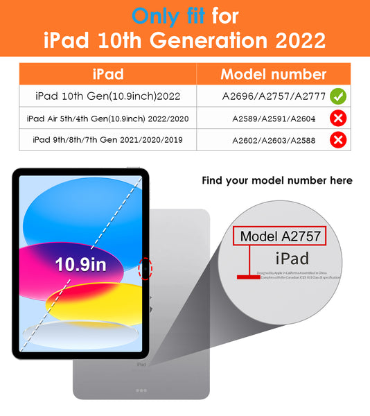 DTTO iPad 10th Generation Case 10.9 Inch 2022, Slim Tri-fold Stand Soft TPU Back with Pencil Holder for iPad 10 Case - Support Touch ID, Auto Sleep/Wake, and Honeycomb Grid Cushion, Black