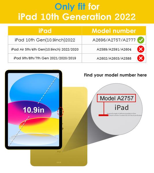 DTTO iPad 10th Generation Case 10.9 Inch 2022, Slim Tri-fold Stand Soft TPU Back with Pencil Holder for iPad 10 Case - Support Touch ID, Auto Sleep/Wake, and Honeycomb Grid Cushion, Black