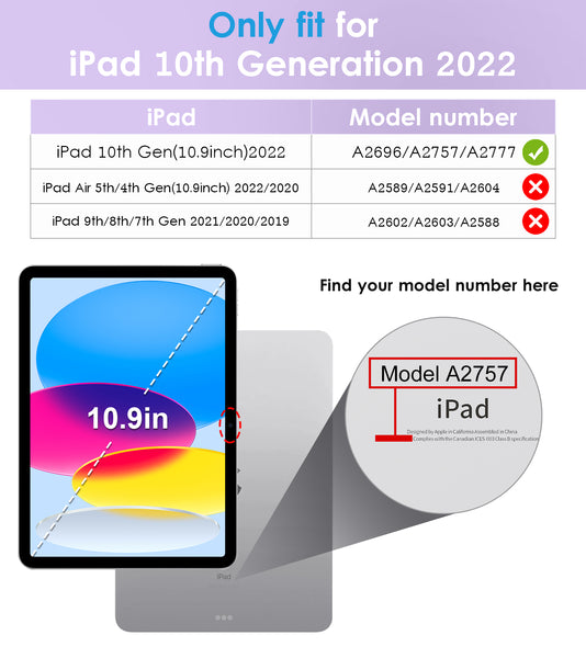 DTTO iPad 10th Generation Case 10.9 Inch 2022, Slim Tri-fold Stand Soft TPU Back with Pencil Holder for iPad 10 Case - Support Touch ID, Auto Sleep/Wake, and Honeycomb Grid Cushion, Black