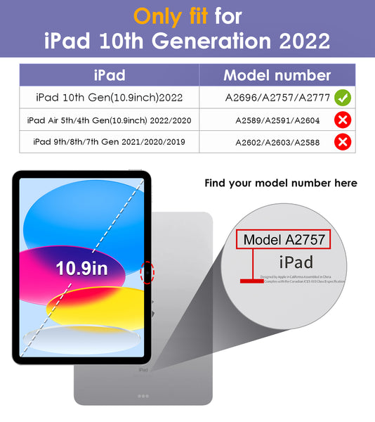 DTTO iPad 10th Generation Case 10.9 Inch 2022, Slim Tri-fold Stand Soft TPU Back with Pencil Holder for iPad 10 Case - Support Touch ID, Auto Sleep/Wake, and Honeycomb Grid Cushion, Black