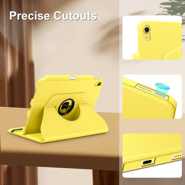 DTTOCASE Rotating Case for iPad 10th Generation 2022, 10.9 Inch iPad Smart Folio Leather Cover with Pencil Holder, 360 Degree Rotating Protective Stand,and Close Strip - Brown