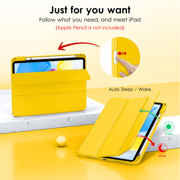 DTTO iPad 10th Generation Case 10.9 Inch 2022, Slim Tri-fold Stand Soft TPU Back with Pencil Holder for iPad 10 Case - Support Touch ID, Auto Sleep/Wake, and Honeycomb Grid Cushion, Black