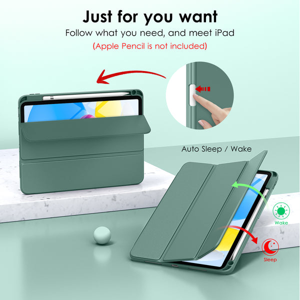 DTTO iPad 10th Generation Case 10.9 Inch 2022, Slim Tri-fold Stand Soft TPU Back with Pencil Holder for iPad 10 Case - Support Touch ID, Auto Sleep/Wake, and Honeycomb Grid Cushion, Black