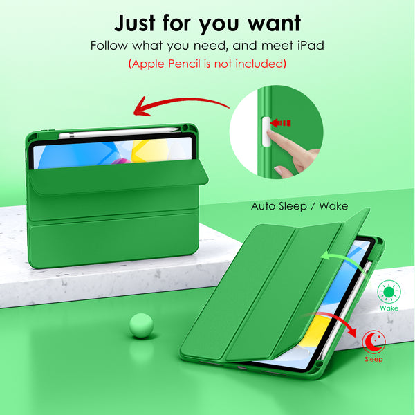 DTTO iPad 10th Generation Case 10.9 Inch 2022, Slim Tri-fold Stand Soft TPU Back with Pencil Holder for iPad 10 Case - Support Touch ID, Auto Sleep/Wake, and Honeycomb Grid Cushion, Black