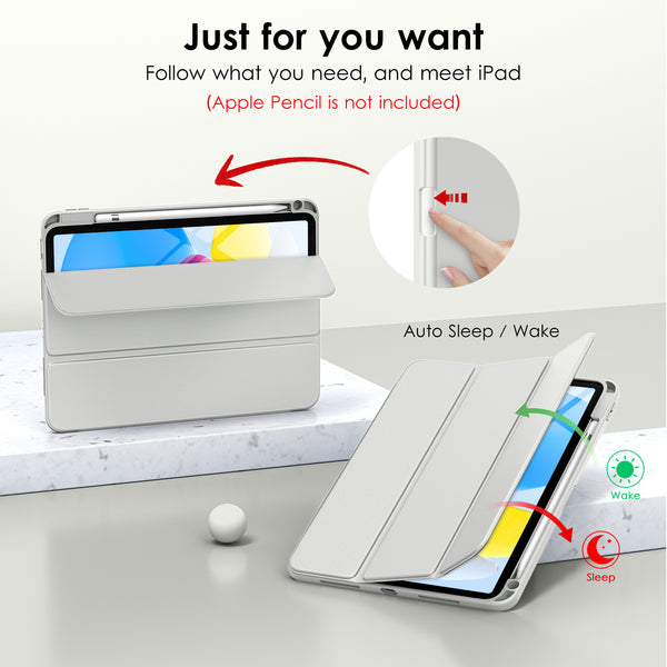 DTTO iPad 10th Generation Case 10.9 Inch 2022, Slim Tri-fold Stand Soft TPU Back with Pencil Holder for iPad 10 Case - Support Touch ID, Auto Sleep/Wake, and Honeycomb Grid Cushion, Black