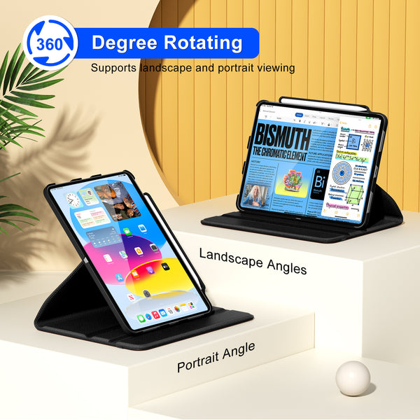 DTTOCASE Rotating Case for iPad 10th Generation 2022, 10.9 Inch iPad Smart Folio Leather Cover with Pencil Holder, 360 Degree Rotating Protective Stand,and Close Strip - Brown