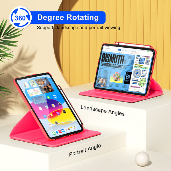 DTTOCASE Rotating Case for iPad 10th Generation 2022, 10.9 Inch iPad Smart Folio Leather Cover with Pencil Holder, 360 Degree Rotating Protective Stand,and Close Strip - Brown