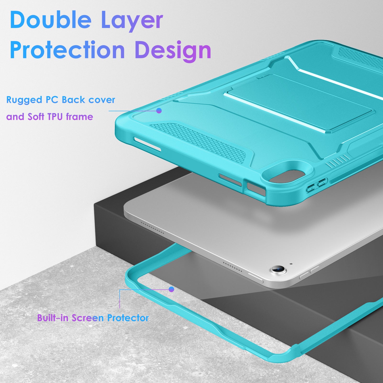 DTTO Case for iPad 10th Generation 10.9 Inch 2022 Release, iPad Case with Kickstand and Built-in Screen Protector, Durable Shockproof Full Body Protective Cover for Apple iPad 10.9 Inch - Black