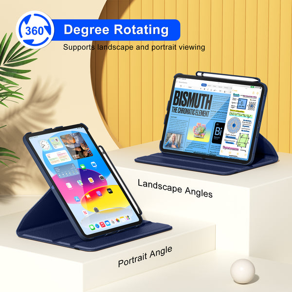 DTTOCASE Rotating Case for iPad 10th Generation 2022, 10.9 Inch iPad Smart Folio Leather Cover with Pencil Holder, 360 Degree Rotating Protective Stand,and Close Strip - Brown