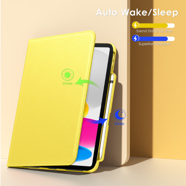 DTTOCASE Rotating Case for iPad 10th Generation 2022, 10.9 Inch iPad Smart Folio Leather Cover with Pencil Holder, 360 Degree Rotating Protective Stand,and Close Strip - Brown