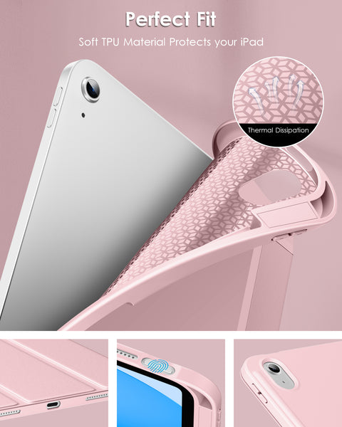 DTTO iPad 10th Generation Case 10.9 Inch 2022, Slim Tri-fold Stand Soft TPU Back with Pencil Holder for iPad 10 Case - Support Touch ID, Auto Sleep/Wake, and Honeycomb Grid Cushion, Black