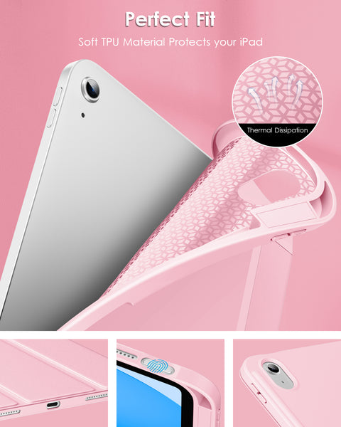 DTTO iPad 10th Generation Case 10.9 Inch 2022, Slim Tri-fold Stand Soft TPU Back with Pencil Holder for iPad 10 Case - Support Touch ID, Auto Sleep/Wake, and Honeycomb Grid Cushion, Black