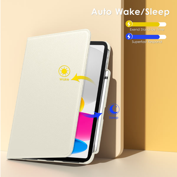 DTTOCASE Rotating Case for iPad 10th Generation 2022, 10.9 Inch iPad Smart Folio Leather Cover with Pencil Holder, 360 Degree Rotating Protective Stand,and Close Strip - Brown