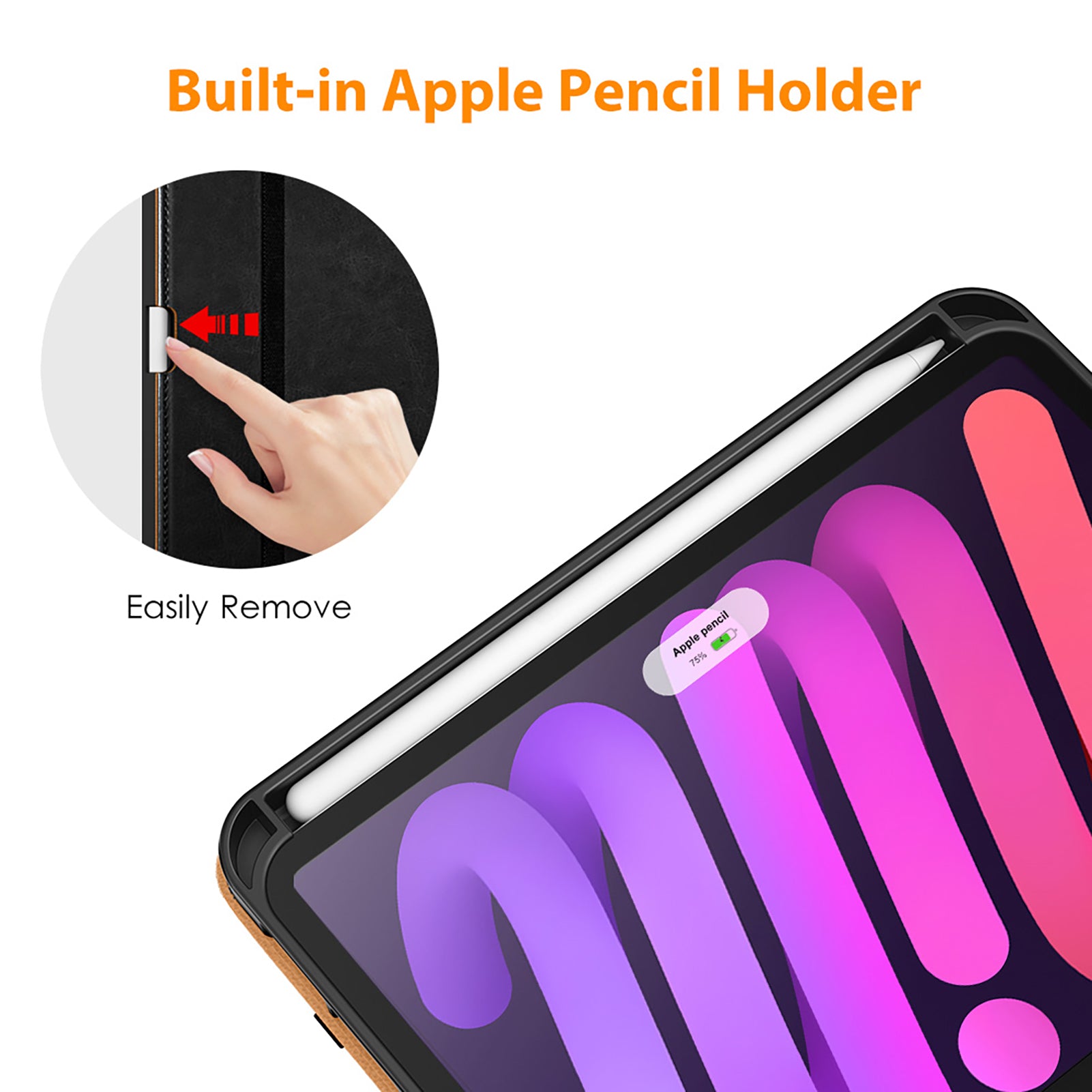 DTTO New iPad Mini 6th Generation Case 8.3 Inch 2021, Premium Leather Business Folio Stand Cover with Built-in Apple Pencil Holder-Auto Wake/Sleep and Multiple Viewing Angles-Black