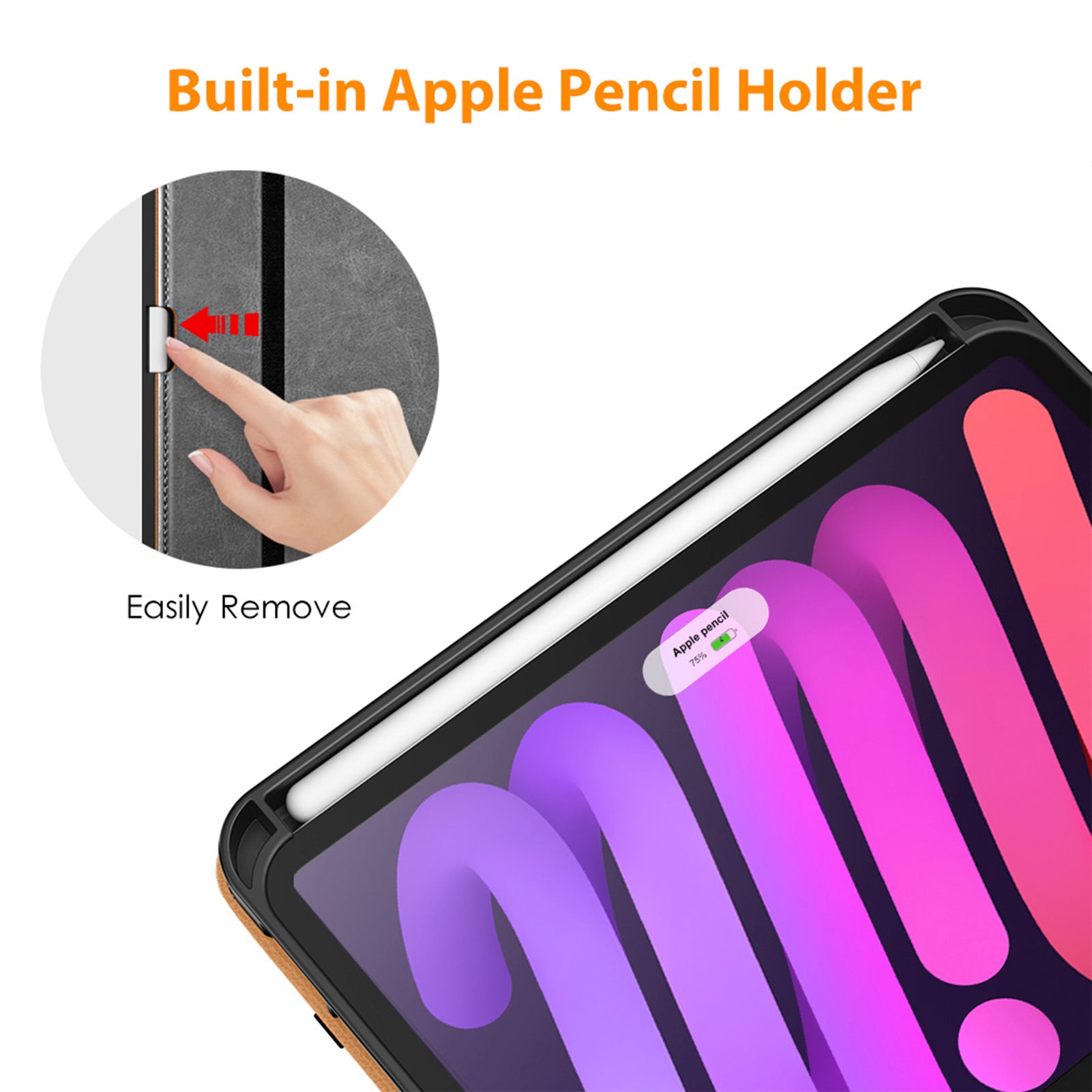 DTTO New iPad Mini 6th Generation Case 8.3 Inch 2021, Premium Leather Business Folio Stand Cover with Built-in Apple Pencil Holder-Auto Wake/Sleep and Multiple Viewing Angles-Black