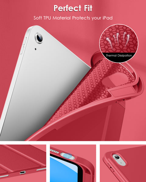 DTTO iPad 10th Generation Case 10.9 Inch 2022, Slim Tri-fold Stand Soft TPU Back with Pencil Holder for iPad 10 Case - Support Touch ID, Auto Sleep/Wake, and Honeycomb Grid Cushion, Black