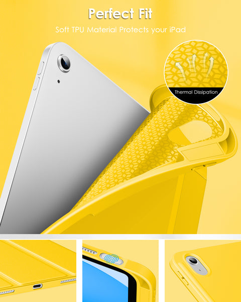 DTTO iPad 10th Generation Case 10.9 Inch 2022, Slim Tri-fold Stand Soft TPU Back with Pencil Holder for iPad 10 Case - Support Touch ID, Auto Sleep/Wake, and Honeycomb Grid Cushion, Black