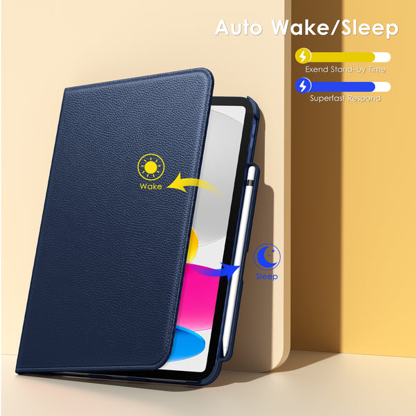 DTTOCASE Rotating Case for iPad 10th Generation 2022, 10.9 Inch iPad Smart Folio Leather Cover with Pencil Holder, 360 Degree Rotating Protective Stand,and Close Strip - Brown