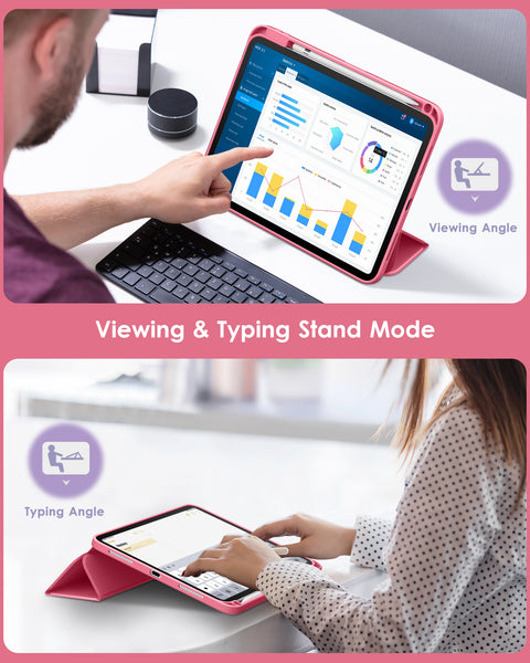 DTTO iPad 10th Generation Case 10.9 Inch 2022, Slim Tri-fold Stand Soft TPU Back with Pencil Holder for iPad 10 Case - Support Touch ID, Auto Sleep/Wake, and Honeycomb Grid Cushion, Black