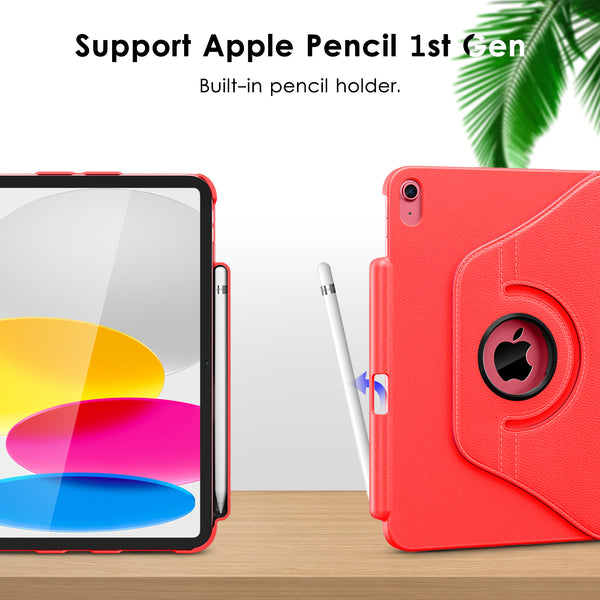 DTTOCASE Rotating Case for iPad 10th Generation 2022, 10.9 Inch iPad Smart Folio Leather Cover with Pencil Holder, 360 Degree Rotating Protective Stand,and Close Strip - Brown