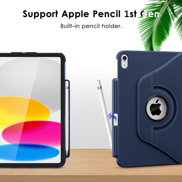 DTTOCASE Rotating Case for iPad 10th Generation 2022, 10.9 Inch iPad Smart Folio Leather Cover with Pencil Holder, 360 Degree Rotating Protective Stand,and Close Strip - Brown