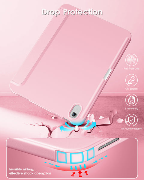 DTTO iPad 10th Generation Case 10.9 Inch 2022, Slim Tri-fold Stand Soft TPU Back with Pencil Holder for iPad 10 Case - Support Touch ID, Auto Sleep/Wake, and Honeycomb Grid Cushion, Black