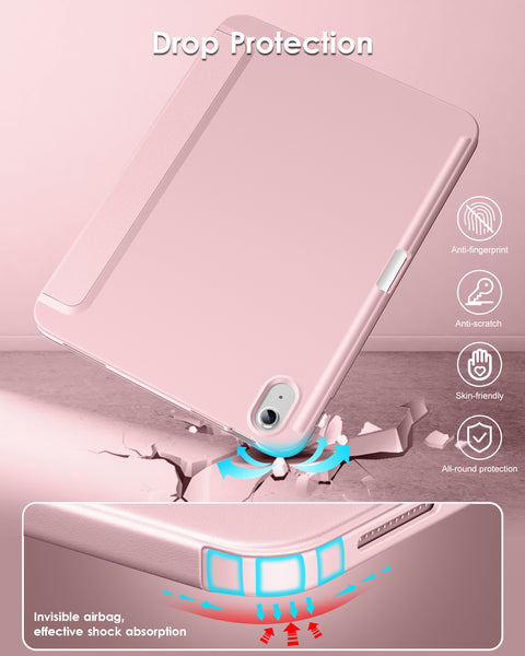 DTTO iPad 10th Generation Case 10.9 Inch 2022, Slim Tri-fold Stand Soft TPU Back with Pencil Holder for iPad 10 Case - Support Touch ID, Auto Sleep/Wake, and Honeycomb Grid Cushion, Black