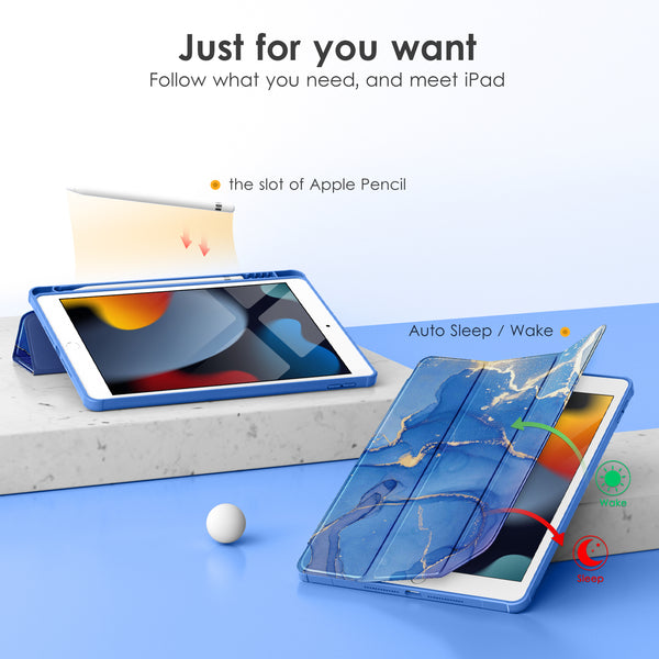 VIKESI Smooth Matte Case for iPad 9th / 8th / 7th Generation 10.2 inch (2021/2020/2019 Released), TPU Shockproof Frame, Built-in Pencil Holder,Support Auto Sleep/Wake - Light Blue