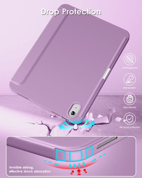 DTTO iPad 10th Generation Case 10.9 Inch 2022, Slim Tri-fold Stand Soft TPU Back with Pencil Holder for iPad 10 Case - Support Touch ID, Auto Sleep/Wake, and Honeycomb Grid Cushion, Black