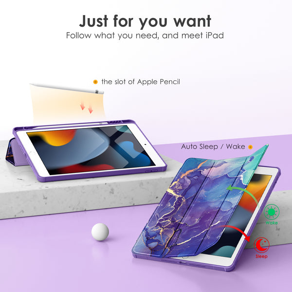 VIKESI Smooth Matte Case for iPad 9th / 8th / 7th Generation 10.2 inch (2021/2020/2019 Released), TPU Shockproof Frame, Built-in Pencil Holder,Support Auto Sleep/Wake - Light Blue