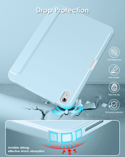 DTTO iPad 10th Generation Case 10.9 Inch 2022, Slim Tri-fold Stand Soft TPU Back with Pencil Holder for iPad 10 Case - Support Touch ID, Auto Sleep/Wake, and Honeycomb Grid Cushion, Black