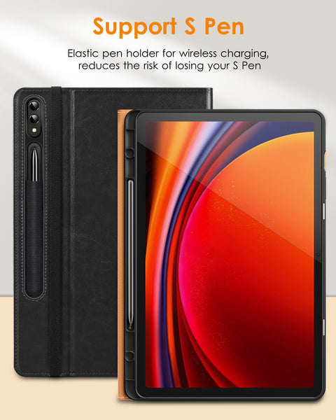 DTTO for Galaxy Tab S9 Plus Case 12.4 Inch Tablet (SM-X810/X816B/X818U), Premium Leather Business Folio Cover with S Pen Holder & Hand Strap for Samsung Galaxy Tab S9+ / S9 Plus 2023, Brown