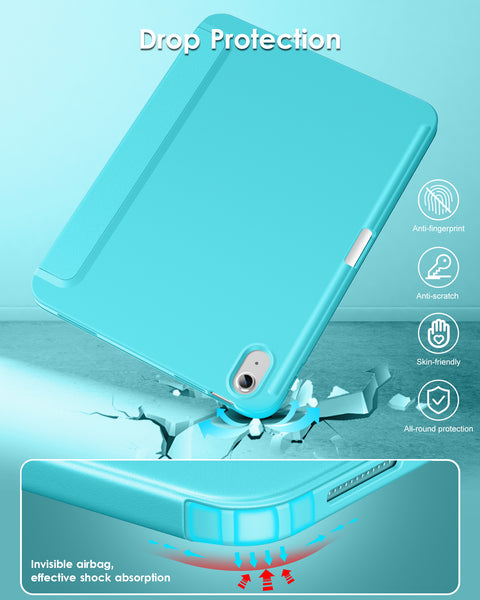 DTTO iPad 10th Generation Case 10.9 Inch 2022, Slim Tri-fold Stand Soft TPU Back with Pencil Holder for iPad 10 Case - Support Touch ID, Auto Sleep/Wake, and Honeycomb Grid Cushion, Black