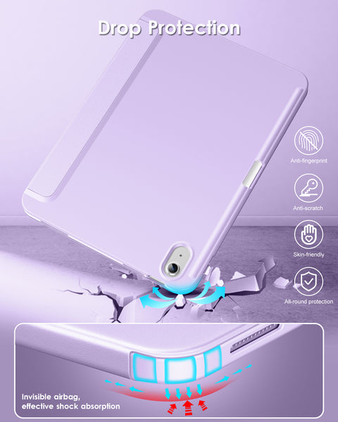 DTTO iPad 10th Generation Case 10.9 Inch 2022, Slim Tri-fold Stand Soft TPU Back with Pencil Holder for iPad 10 Case - Support Touch ID, Auto Sleep/Wake, and Honeycomb Grid Cushion, Black