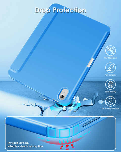 DTTO iPad 10th Generation Case 10.9 Inch 2022, Slim Tri-fold Stand Soft TPU Back with Pencil Holder for iPad 10 Case - Support Touch ID, Auto Sleep/Wake, and Honeycomb Grid Cushion, Black