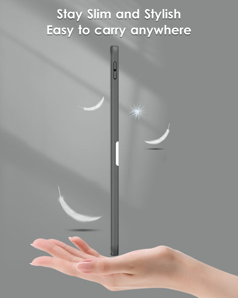 DTTO iPad 10th Generation Case 10.9 Inch 2022, Slim Tri-fold Stand Soft TPU Back with Pencil Holder for iPad 10 Case - Support Touch ID, Auto Sleep/Wake, and Honeycomb Grid Cushion, Black