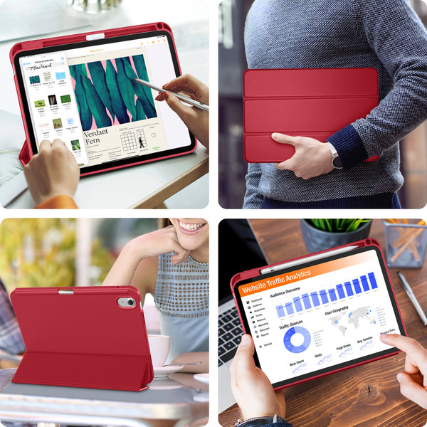 DTTO iPad 10th Generation Case 10.9 Inch 2022, Slim Tri-fold Stand Soft TPU Back with Pencil Holder for iPad 10 Case - Support Touch ID, Auto Sleep/Wake, and Honeycomb Grid Cushion, Black