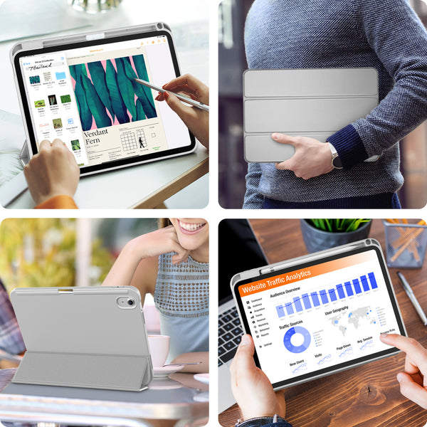 DTTO iPad 10th Generation Case 10.9 Inch 2022, Slim Tri-fold Stand Soft TPU Back with Pencil Holder for iPad 10 Case - Support Touch ID, Auto Sleep/Wake, and Honeycomb Grid Cushion, Black