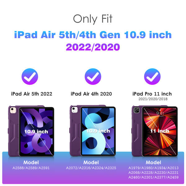 DTTO Case for iPad Air 5th / 4th Generation Case 10.9 Inch 2022/2020 with Pencil Holder, [Screen Protector] Shockproof Full Body Protective Cover, Also Fit iPad Pro 11 2021/2020/2018 - Black