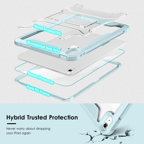 DTTOCASE iPad 10th Generation Kickstand Protective Case 2022,iPad 10.9 Inch Cover with Matte Frosted Shockproof Back [Anti-Fingerprint,Anti-Scratch,Support Touch ID,Camera Protection]-Black