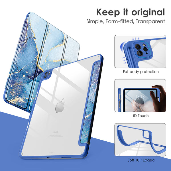 DTTOCASE for iPad Air Case 5th / 4th Generation 10.9 Inch (2022/2020),iPad Pro 11 Inch Case with Transparent Shockproof Back Cover[Built-in Pencil Holder,Auto Sleep/Wake,Camera Protection]-Blue Purple