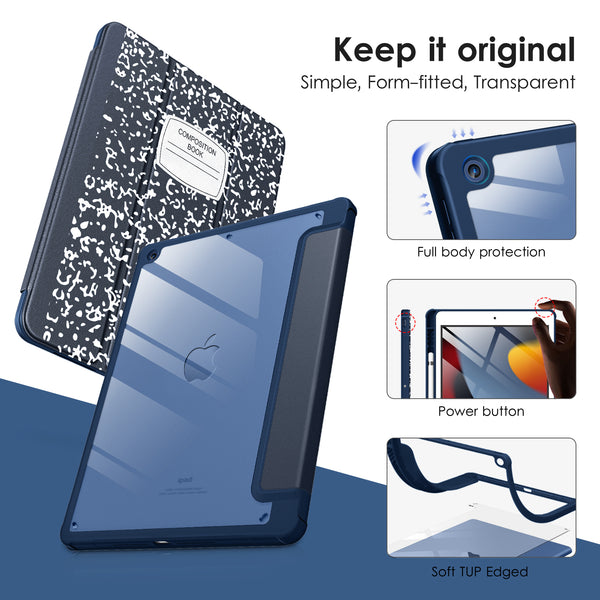 DTTOCASE Case for iPad 9th / 8th / 7th Generation 10.2 inch (2021/2020/2019 Released), Clear Back, TPU Shockproof Frame Cover[Built-in Pencil Holder,Support Auto Sleep/Wake] for ipad 10.2 - Black