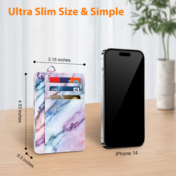 DTTO Slim Wallet for Men/Women, Small Minimalist Travel Front Pocket RFID Blocking Credit Card Holder Case with ID Window and D-ring, Marble Pink