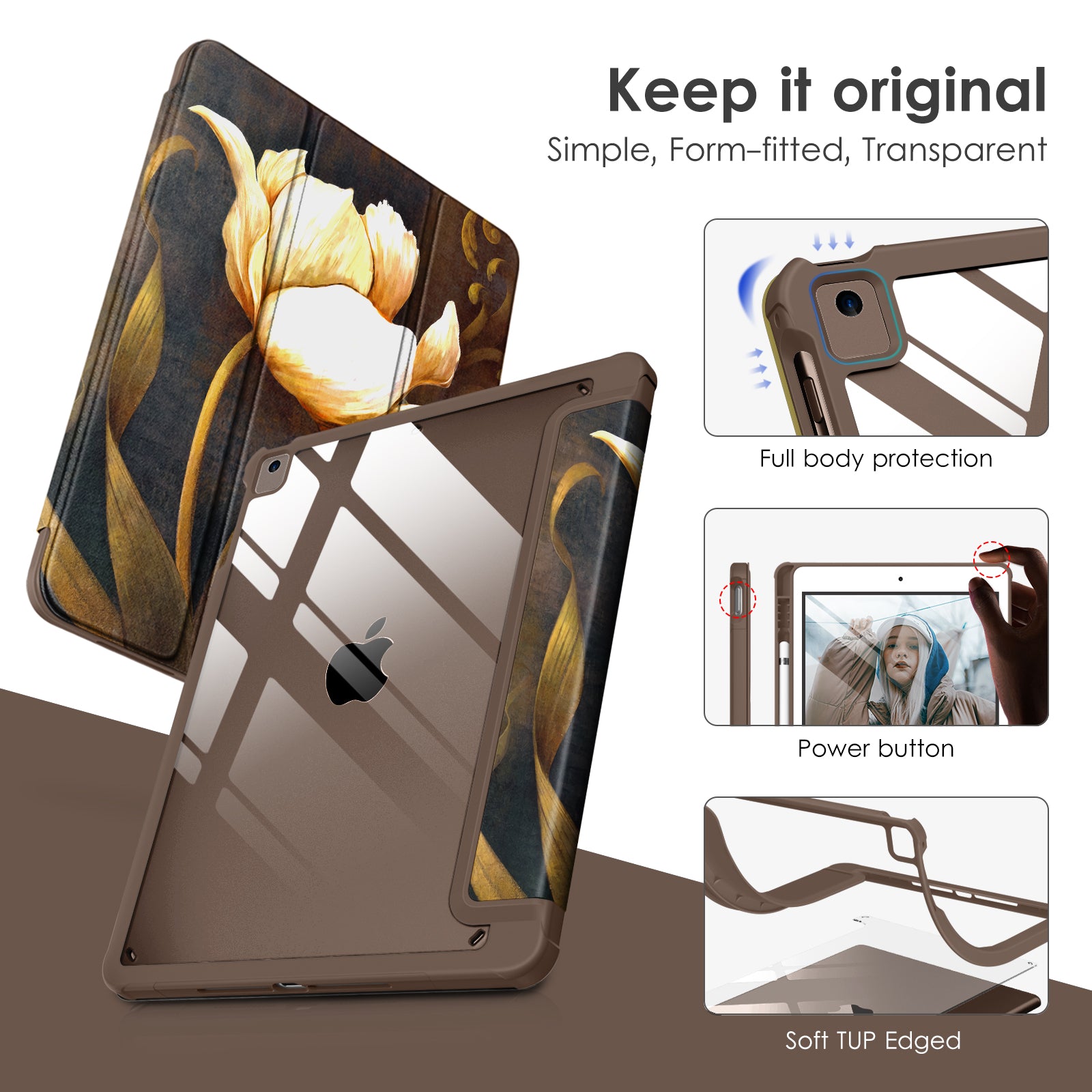 DTTOCASE for iPad 6th / 5th Generation 9.7 inch Case (2018/2017), iPad Air 2 & 1 (2014/2013) Case, Clear Back, Smart Cover [Built-in Pencil Holder, Auto Sleep/Wake] - Rose Gold