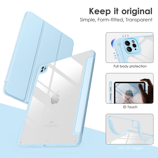 DTTOCASE for iPad Air Case 5th / 4th Generation 10.9 Inch (2022/2020),iPad Pro 11 Inch Case with Transparent Shockproof Back Cover[Built-in Pencil Holder,Auto Sleep/Wake,Camera Protection]-Blue Purple