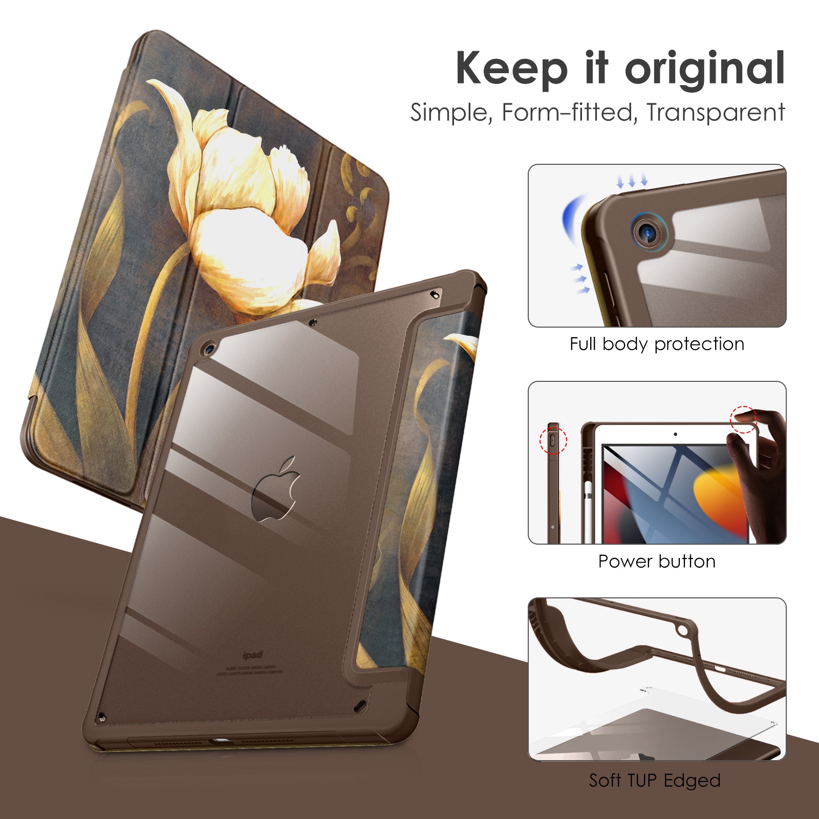 DTTOCASE Case for iPad 9th / 8th / 7th Generation 10.2 inch (2021/2020/2019 Released), Clear Back, TPU Shockproof Frame Cover[Built-in Pencil Holder,Support Auto Sleep/Wake] for ipad 10.2 - Black