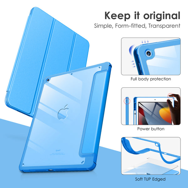 DTTOCASE Case for iPad 9th / 8th / 7th Generation 10.2 inch (2021/2020/2019 Released), Clear Back, TPU Shockproof Frame Cover[Built-in Pencil Holder,Support Auto Sleep/Wake] for ipad 10.2 - Black