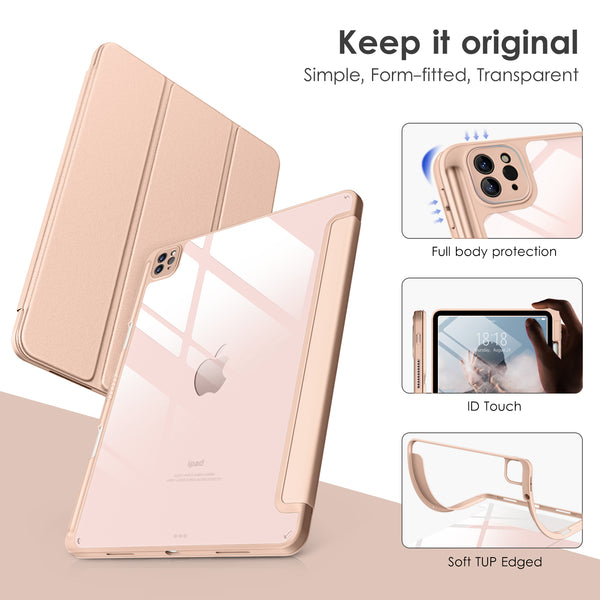 DTTOCASE iPad Pro 12.9 Case 6th / 5th / 4th / 3rd Generation 2022/2021 / 2020/2018,12.9 inch Clear Back Cover[Built-in Pencil Holder,Auto Sleep/Wake,Camera Protection] for iPad Pro-Blue Purple